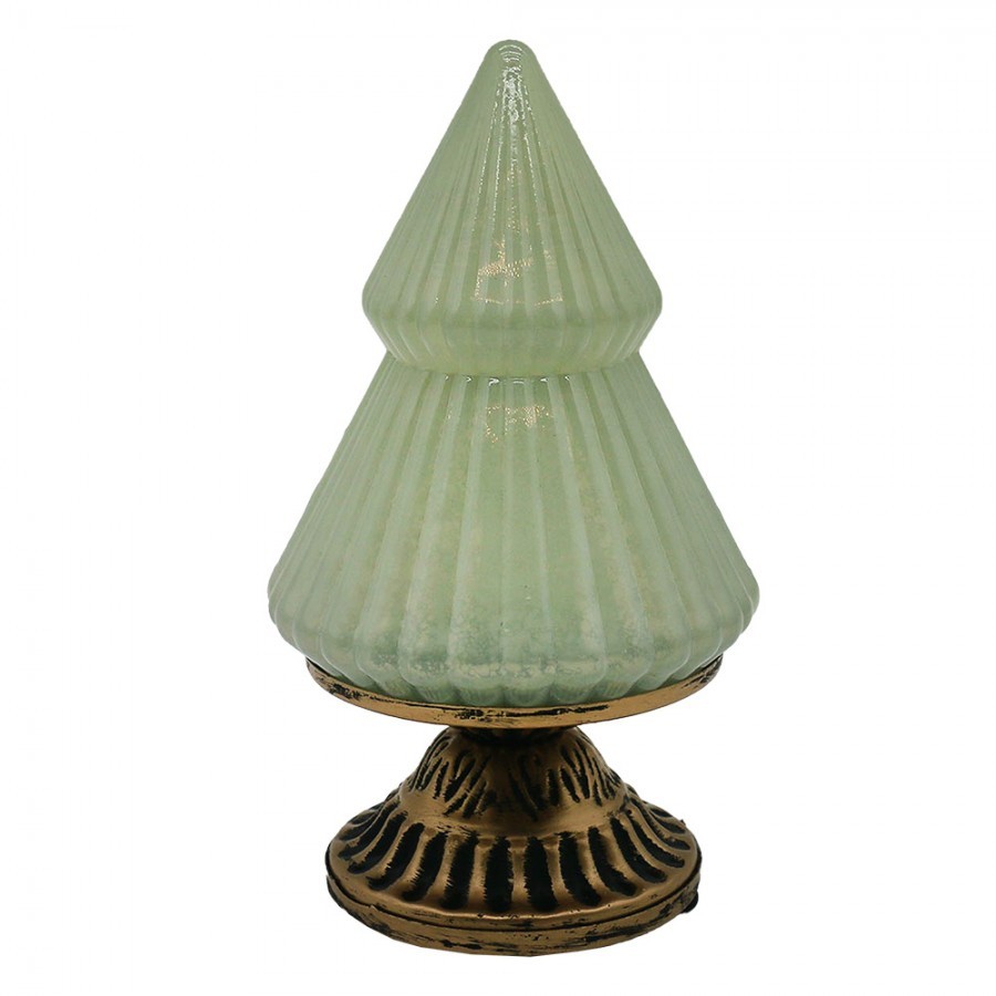 Zelený skleněný dekorační svítící stromek LED Tree - Ø 10*18 cm 