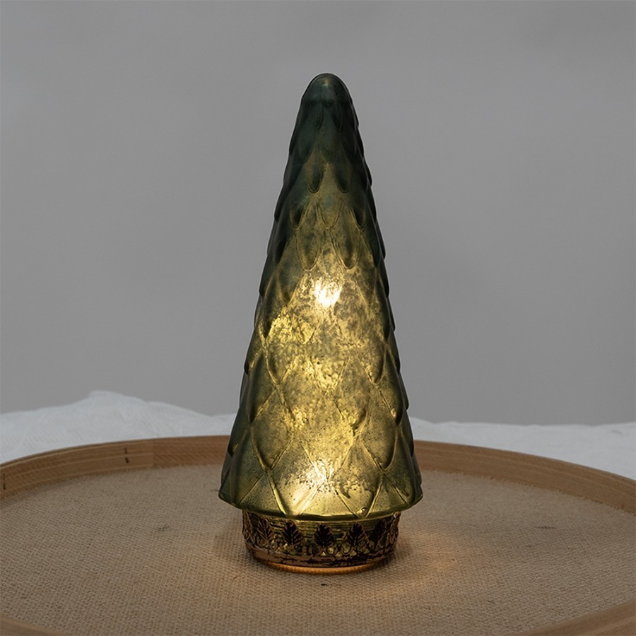 Zelený skleněný dekorační svítící stromek LED Tree - Ø 11*24 cm 