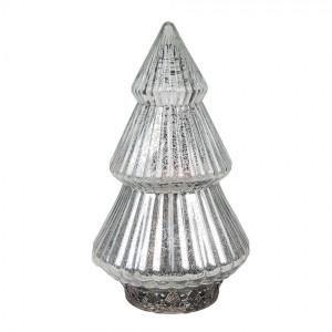 Stříbrný skleněný dekorační svítící stromek LED Tree - Ø 13*23 cm 