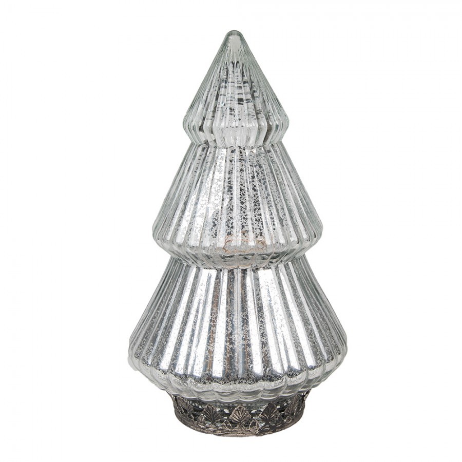 Stříbrný skleněný dekorační svítící stromek LED Tree - Ø 13*23 cm 