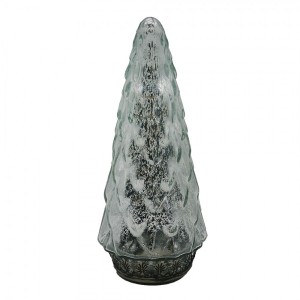 Stříbrný skleněný dekorační svítící stromek LED Tree - Ø 11*24 cm 