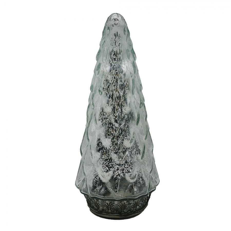 Stříbrný skleněný dekorační svítící stromek LED Tree - Ø 11*24 cm 