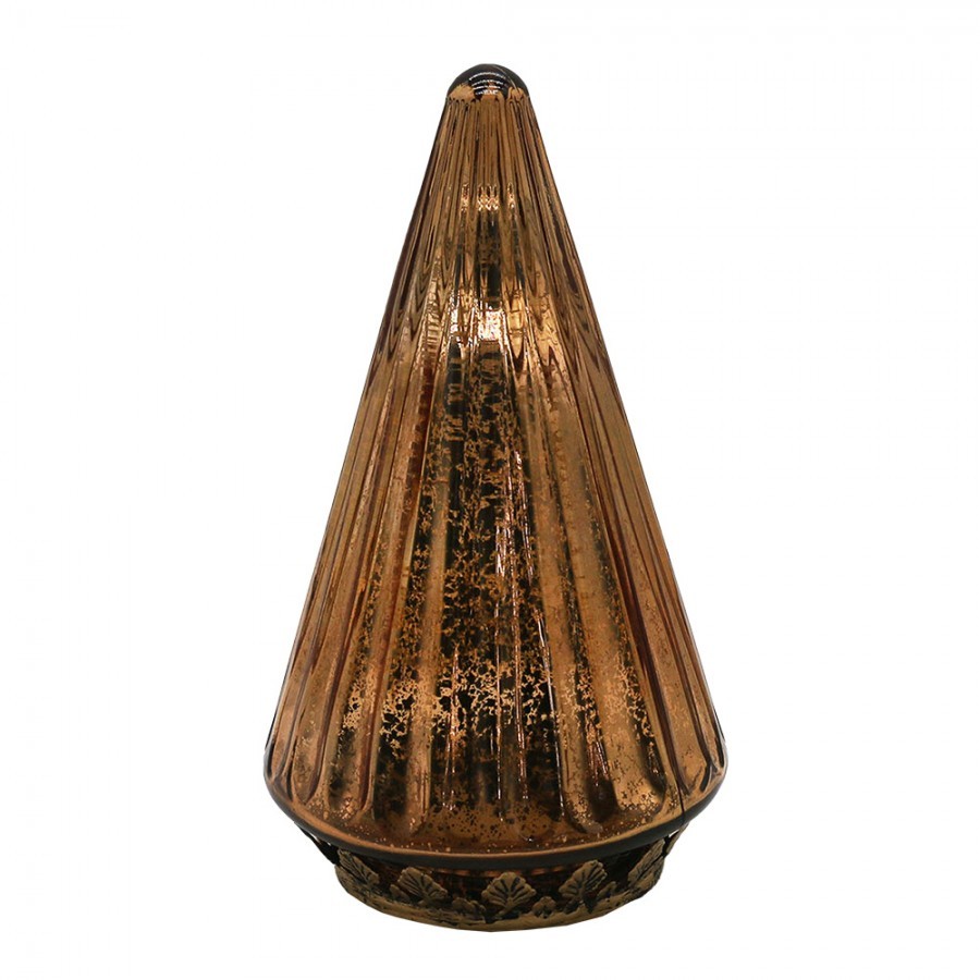 Měděný skleněný dekorační svítící stromek LED Tree - Ø 11*19 cm 