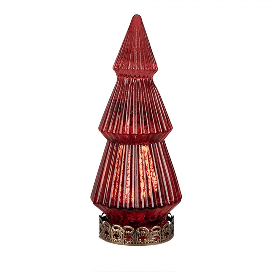 Červený skleněný dekorační svítící stromek LED Tree - Ø 7*16 cm 