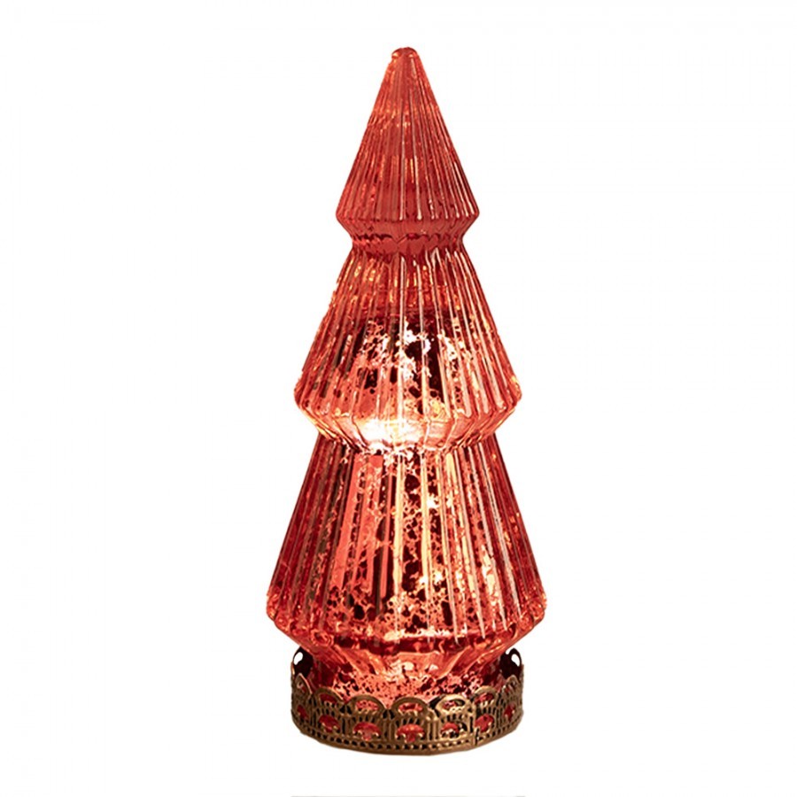 Červený skleněný dekorační svítící stromek LED Tree - Ø 7*16 cm 