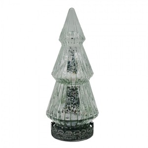Stříbrný skleněný dekorační svítící stromek LED Tree - Ø 7*16 cm 