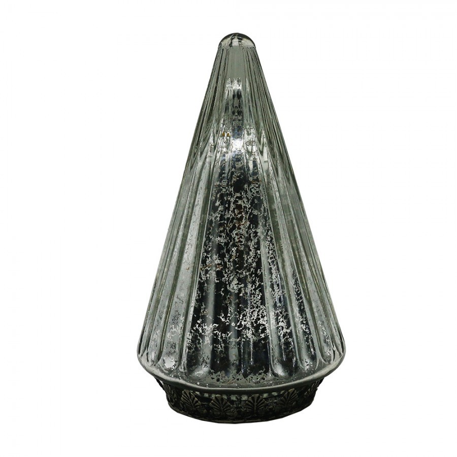 Christmas Decoration With LED Lighting Christmas Tree ? 11x19 Cm Silver Colored Glass - 11,00 cm