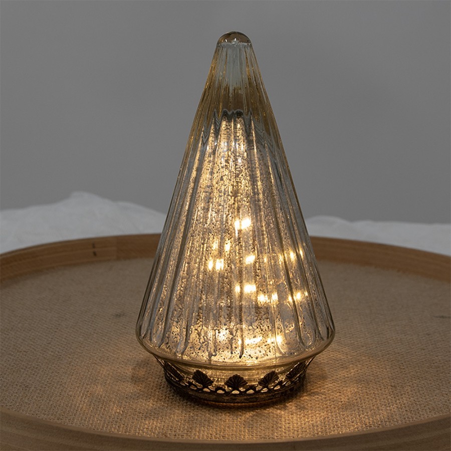 Christmas Decoration With LED Lighting Christmas Tree ? 11x19 Cm Silver Colored Glass - 11,00 cm