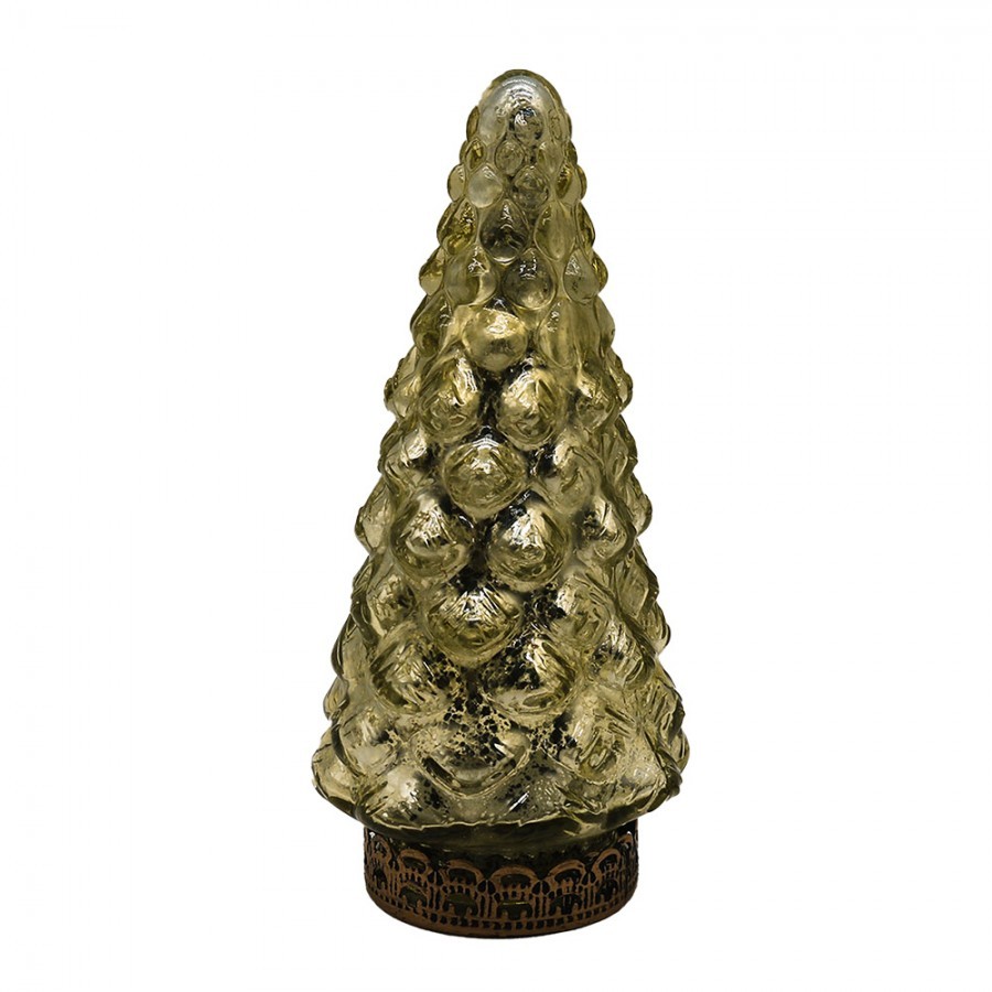 Zlatý skleněný dekorační svítící stromek LED Tree - Ø 8*16 cm 