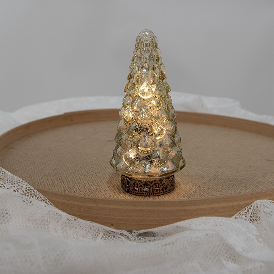 Zlatý skleněný dekorační svítící stromek LED Tree - Ø 8*16 cm 