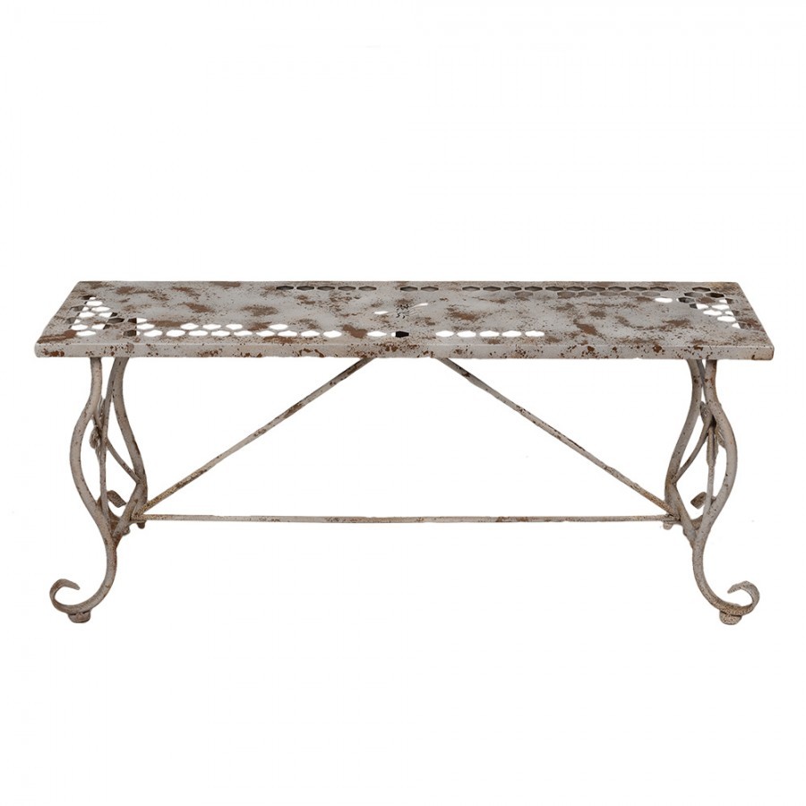 Bílá antik kovová zahradní lavička se včelkou French - 105*35*44 cm