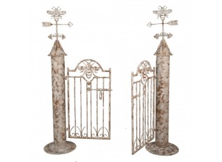 Bílá antik zahradní kovová brána vrata se včelkami French - 164*40*172 cm