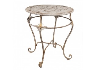 Bílý antik kovový zahradní bistro stůl se včelkami French - Ø 69*76 cm