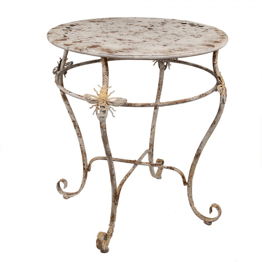 Bílý antik kovový zahradní bistro stůl se včelkami French - Ø 69*76 cm Clayre & Eef