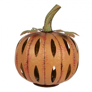 Oranžová kovová dekorace dýně Pumpkin s Led světýlky - 28*34 cm 