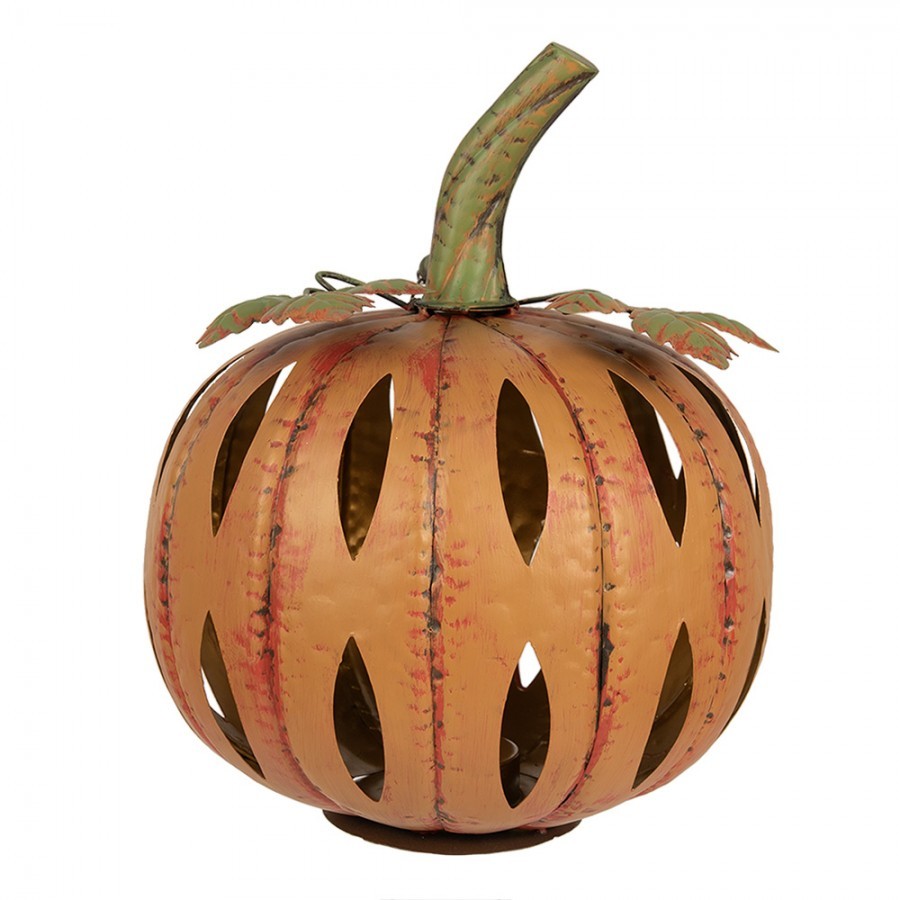 Oranžová kovová dekorace dýně Pumpkin s Led světýlky - 28*34 cm 