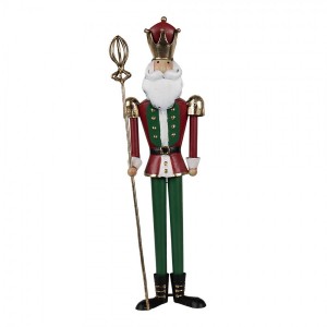 Červeno-zelená antik kovová dekorace socha Louskáček - 11*8*36 cm