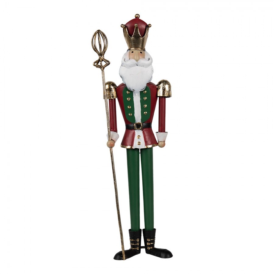 Červeno-zelená antik kovová dekorace socha Louskáček - 11*8*36 cm