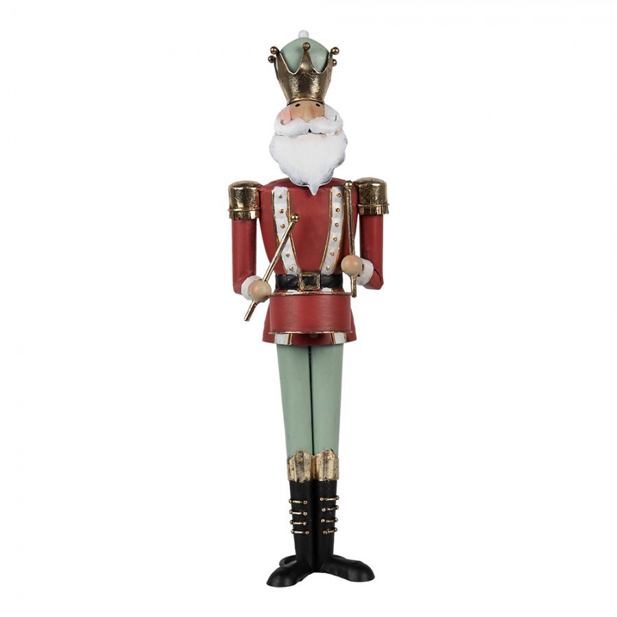 Červeno-zelená antik kovová dekorace socha Louskáček - 12*12*37 cm