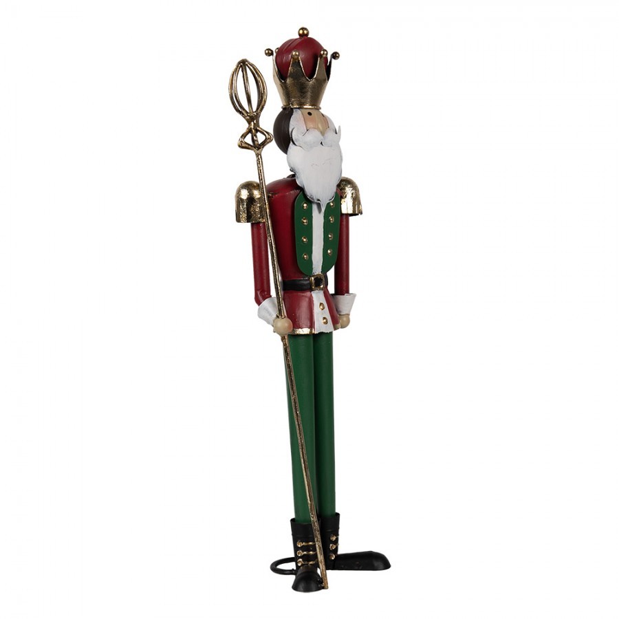 Červeno-zelená antik kovová dekorace socha Louskáček - 11*8*36 cm