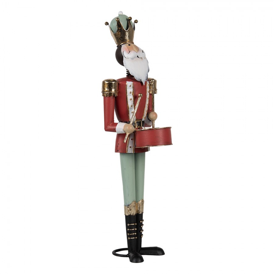 Červeno-zelená antik kovová dekorace socha Louskáček - 12*12*37 cm