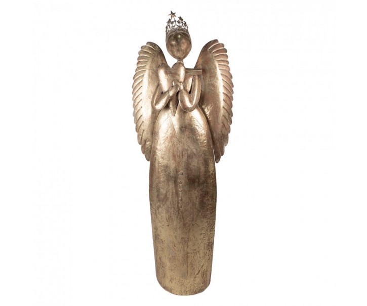 Zlatá antik kovová dekorace anděl v životní velikosti Christmas Angel - 74*31*204 cm