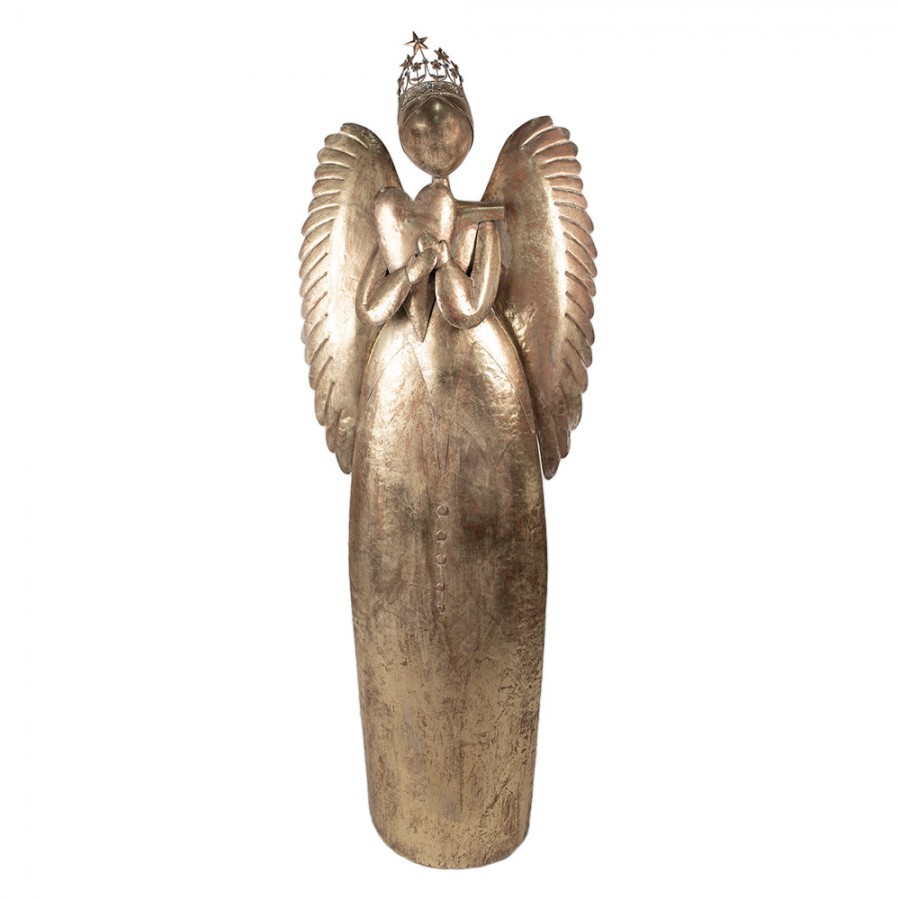 Zlatá antik kovová dekorace anděl v životní velikosti Christmas Angel - 74*31*204 cm
