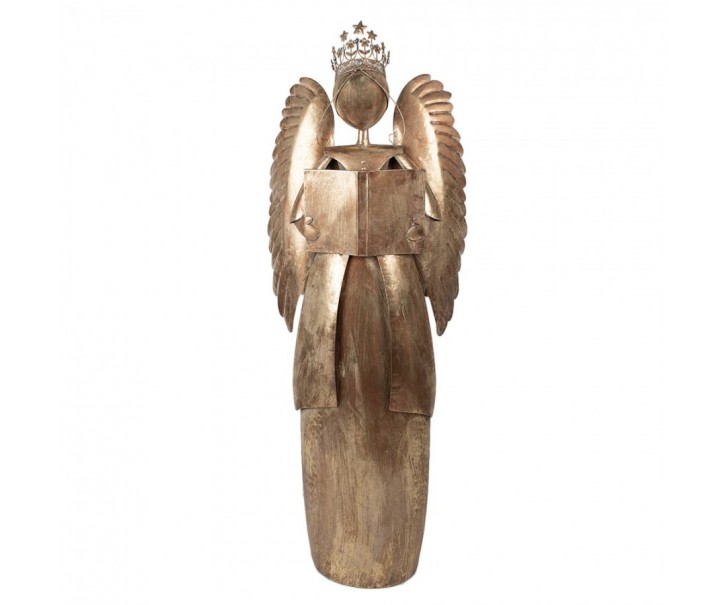 Zlatá antik kovová dekorace anděl v životní velikosti Christmas Angel - 62*25*169 cm