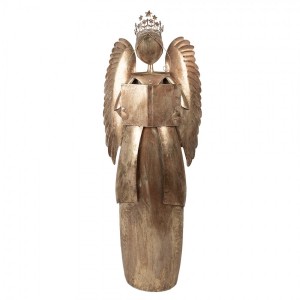 Zlatá antik kovová dekorace anděl v životní velikosti Christmas Angel - 62*25*169 cm