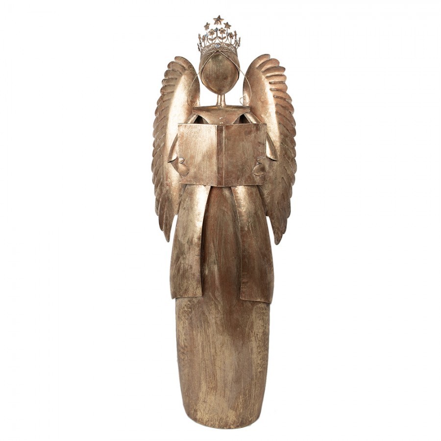 Zlatá antik kovová dekorace anděl v životní velikosti Christmas Angel - 62*25*169 cm
