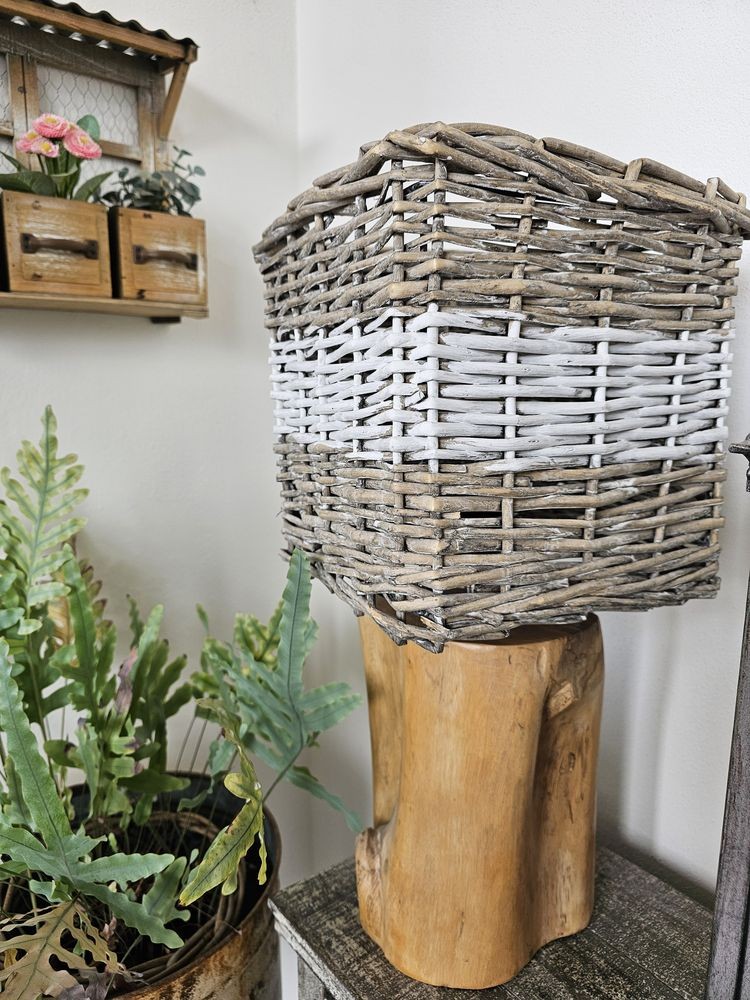 Hnědé antik hranaté ratanové stínidlo - 25*25*25 cm / E27