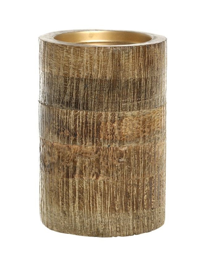 Dřevěný sloupovitý svícen na širokou svíčku Mango Wood L - Ø 10*15 cm