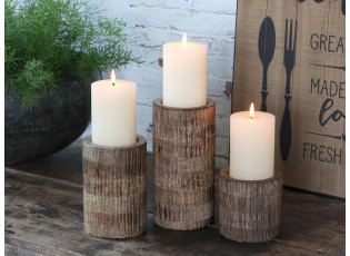 Dřevěný sloupovitý svícen na širokou svíčku Mango Wood XL - Ø 10*20 cm