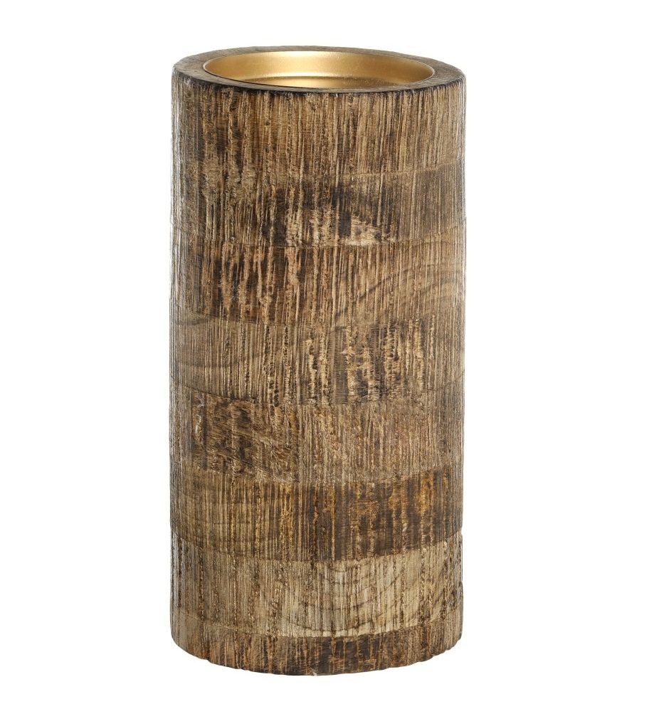 Dřevěný sloupovitý svícen na širokou svíčku Mango Wood XL - Ø 10*20 cm Chic Antique