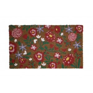 Barevná kokosová rohožka s červenými květy Fleury Poppy - 75*45*2cm
