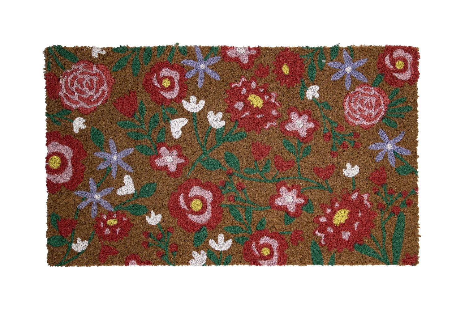 Barevná kokosová rohožka s červenými květy Fleury Poppy - 75*45*2cm