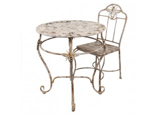 Bílá antik kovová zahradní židle se včelkou French - 47*47*91 cm