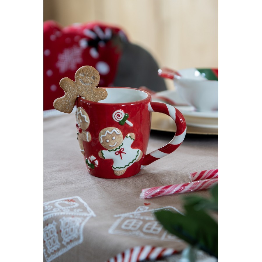 Červený hrnek s perníčky Gingerbread - 14*9*10 cm / 325 ml