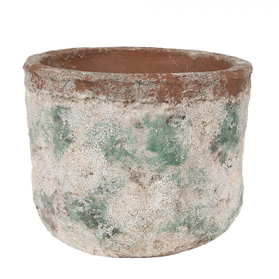 Dekorativní béžovo-zelený antik terakotový květináč Teracci L - Ø 19*15 cm