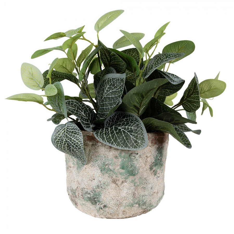 Dekorativní béžovo-zelený antik terakotový květináč Teracci L - Ø 19*15 cm