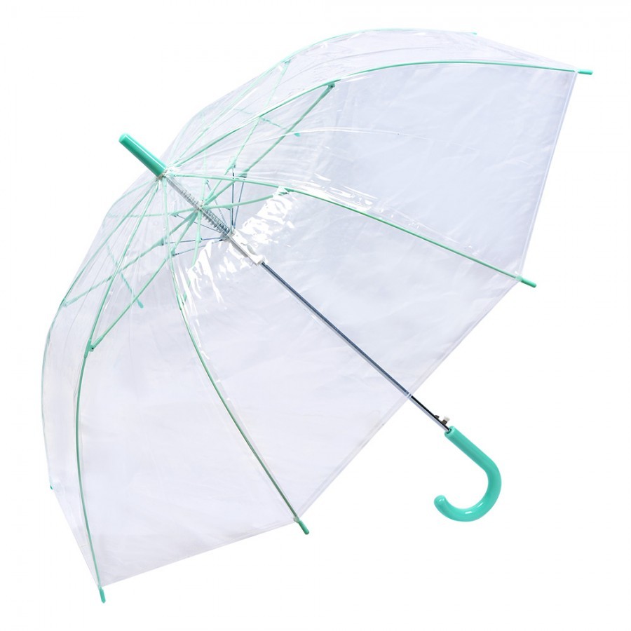 Transparetní deštník se zeleným držadlem pro dospělé - Ø 98*82 cm