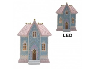 Modro-růžový svítící domek s led světýlky - 12*9*15 cm