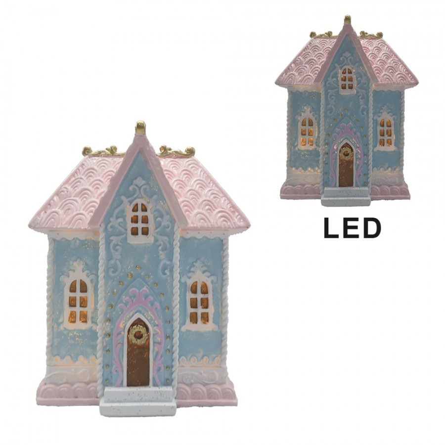 Modro-růžový svítící domek s led světýlky - 12*9*15 cm