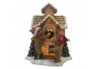 Svítící perníková chaloupka s medvídky Gingerbread House - 15*10*18 cm
