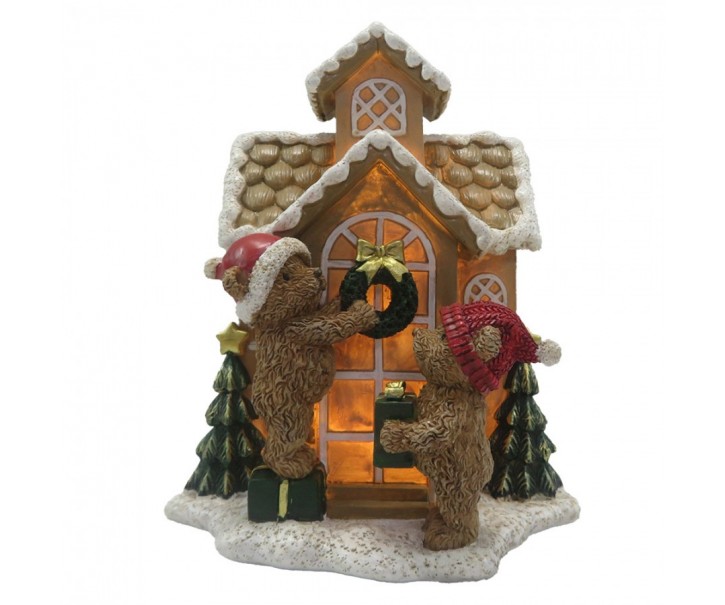 Svítící perníková chaloupka s medvídky Gingerbread House - 15*10*18 cm