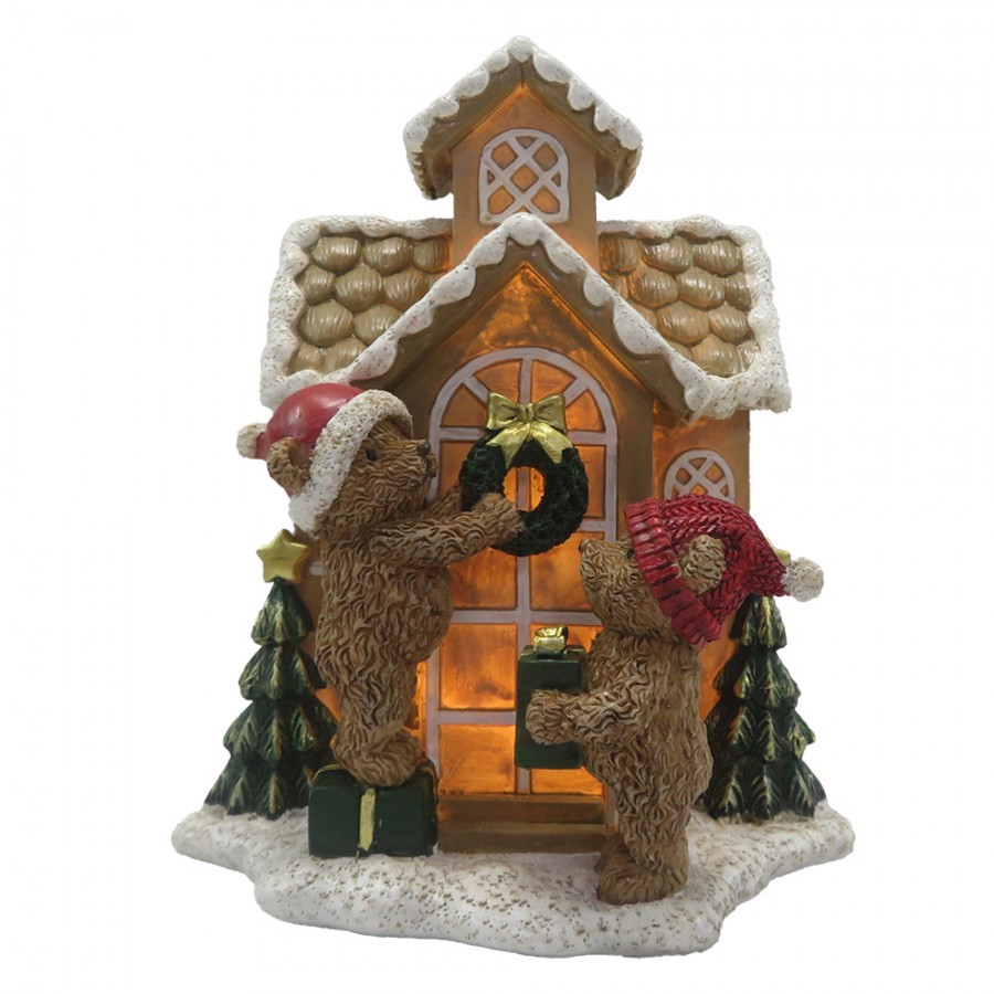 Svítící perníková chaloupka s medvídky Gingerbread House - 15*10*18 cm