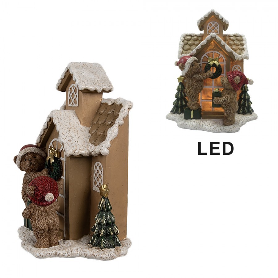 Svítící perníková chaloupka s medvídky Gingerbread House - 15*10*18 cm