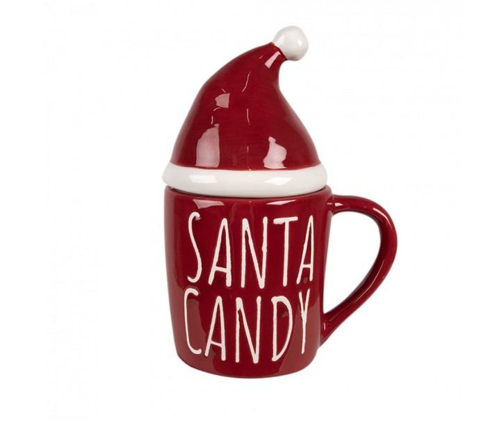 Červený keramický hrnek s čepkou Santa Candy - 12*9*17 cm / 300 ml Clayre & Eef