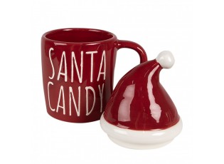 Červený keramický hrnek s čepkou Santa Candy - 12*9*17 cm / 300 ml