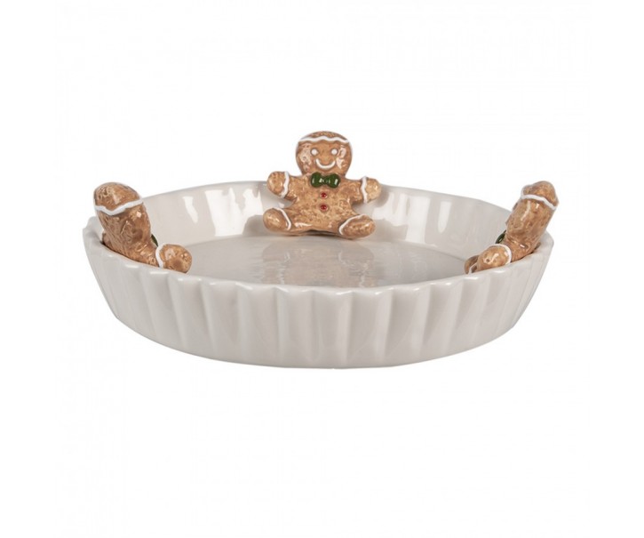 Bílá keramická mísa Perníček Gingerbread - Ø 23*3*7 cm Clayre & Eef